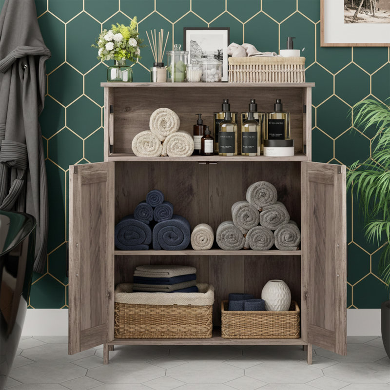 Armoire de rangement de ferme de 23,6 po de largeur avec tablettes réglables et portes de grange - blanc, Gris