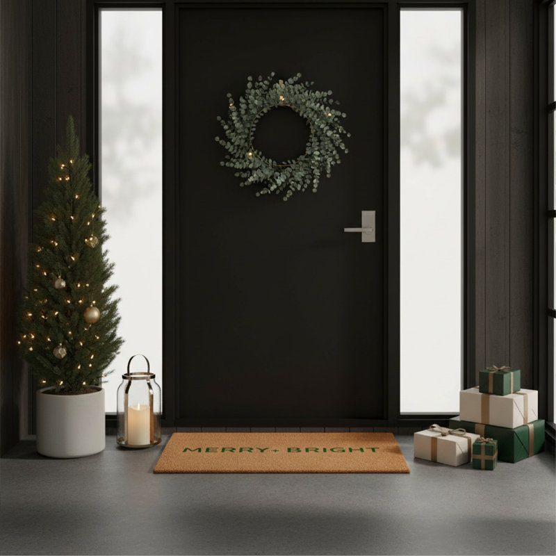 Green Ultra Modern Merry & Bright Doormat 24" x 36", 24" W x 36" L, Green