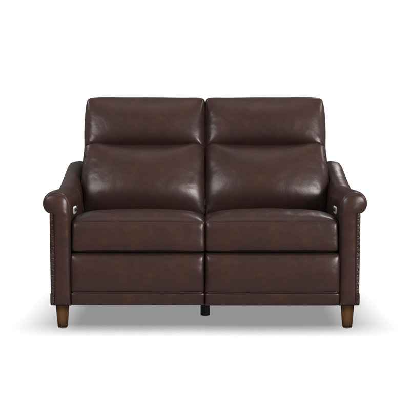 Elizabeth Upholstered 58'' Reclining Loveseat, Brown Genuine Leather