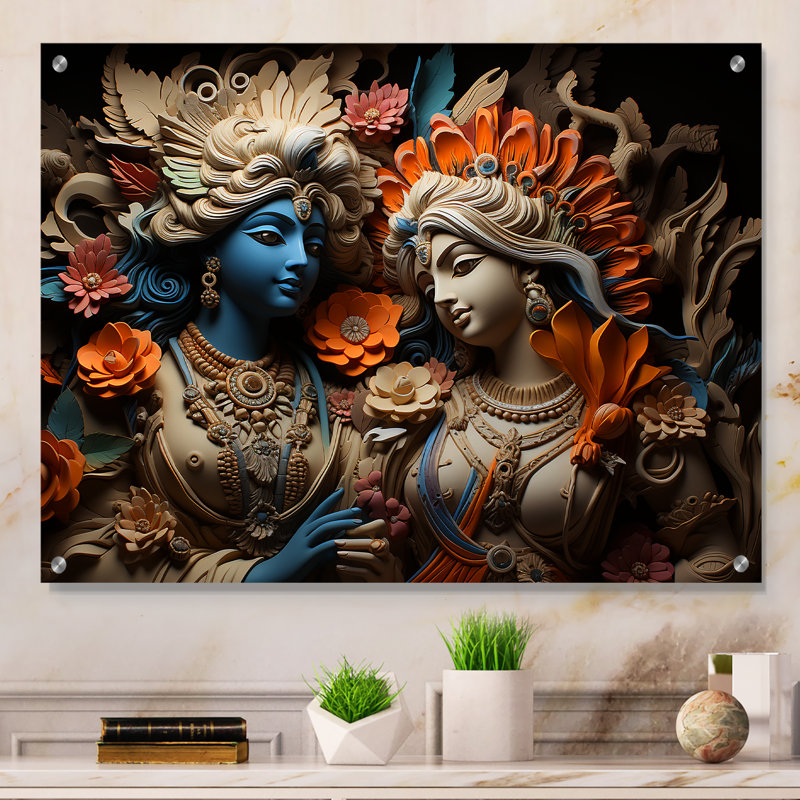 Hindouisme Krishna kaki dieux - Art mural acrylique de l'hindouisme, H 16 po x l 32 po