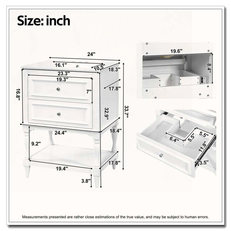 Meuble-lavabo 24 po avec lavabo en céramique, Blanc