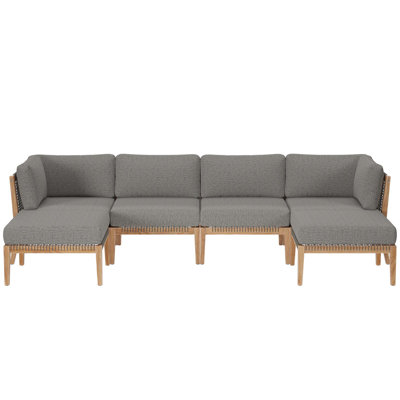 Modway Clearwater Outdoor Patio Teak Wood 6-Piece Sectional Sofa