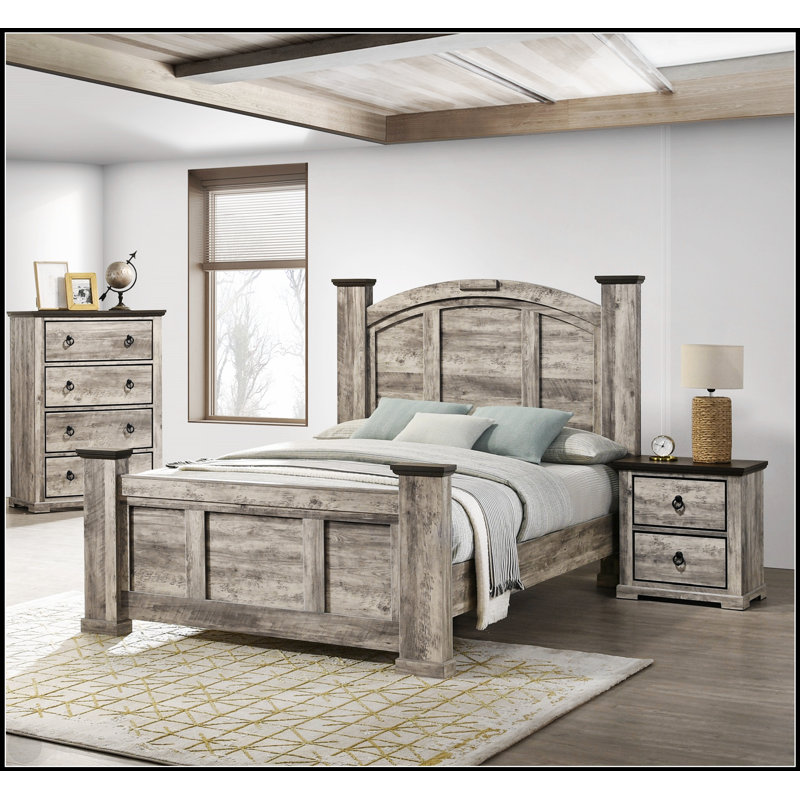 Commode contemporaine à quatre tiroirs à finition bicolore avec poignées en métal pour le rangement de la chambre à coucher