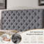 Structure de lit rembourrée en tissu de lin avec tête de lit réglable / style Chesterfield / support à lattes de bois-1812408983-1812408985