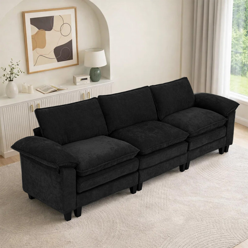 Canapé modulaire rembourré 3 pièces 3 pièces, Tissu noir, 3, H 37,4 po x l 113 po x P 27,5 po