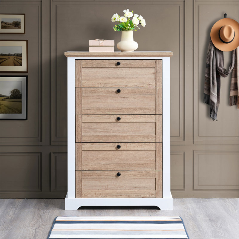 Commode à 5 tiroirs avec fonction de tiroir verrouillable, idéale pour le rangement et l'organisation de la chambre à coucher.
