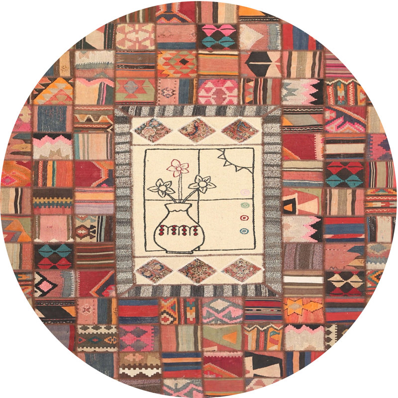 Tapis brun/beige contemporain, Rond 3 pi
