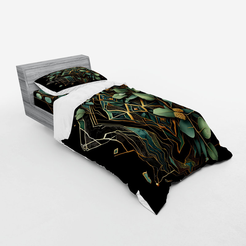 Ensemble de literie à feuilles d'eucalyptus Ambesonne et laurier noir vert ambre