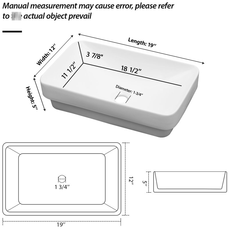 19"X12", White, Ceramic, , Bathroom Sink, Countertop Vessel Design, To Acids And Scratches, Effortless Maintenance, Standard Drain Opening Stains, Installation,