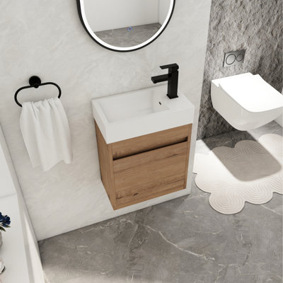 18'' Floating Bathroom Vanity With Resin Sink & Soft-Close Door, Modern Value, Ample Storage, Imitative Oak White Basin Cabinet Fixtures,