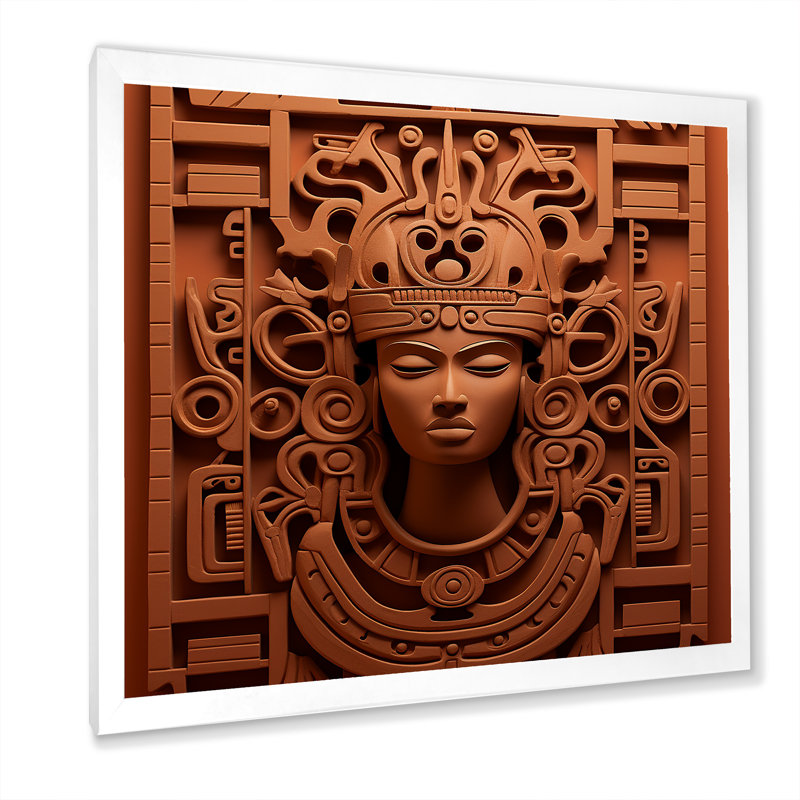 Maya Magic Aztec Mask II - Art mural mexicain, H 16 po x l 16 po x P 1 po, Cadre simple blanc