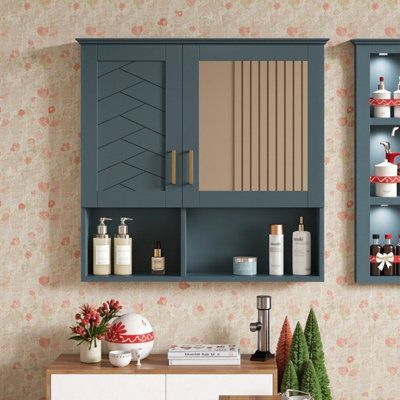 Pharmacie murale de 30 pouces avec tablettes réglables et portes à fermeture douce, panneau de fibres à densité moyenne et bois d'hévéa