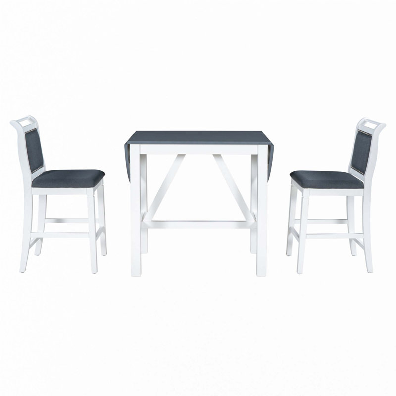 Ensemble de table de salle à manger à hauteur de comptoir 3 pièces, Gris / Blanc