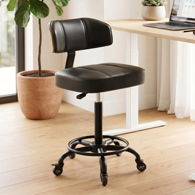 Chaise de dessinateur à hauteur réglable avec roulettes et repose-pieds, tabouret ergonomique en similicuir avec dossier et roulettes verrouillables