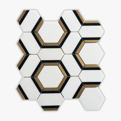 Carreau de mosaïque en nid d'abeille en marbre hexagonal poli 10 po x 12 po