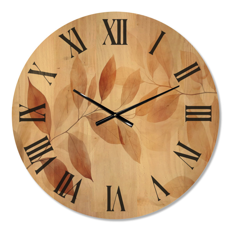Très grande horloge murale en bois - Aquarelle de feuilles d'automne sauge, Medium