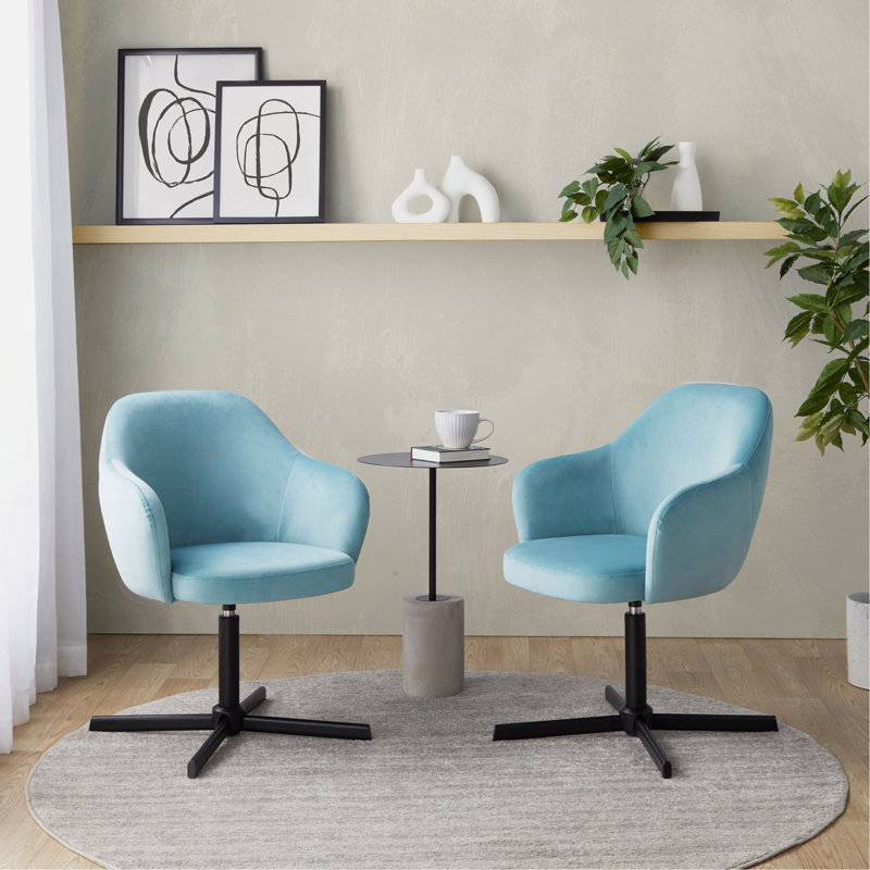 Chaise d'appoint pivotante en métal et velours, Bleu clair