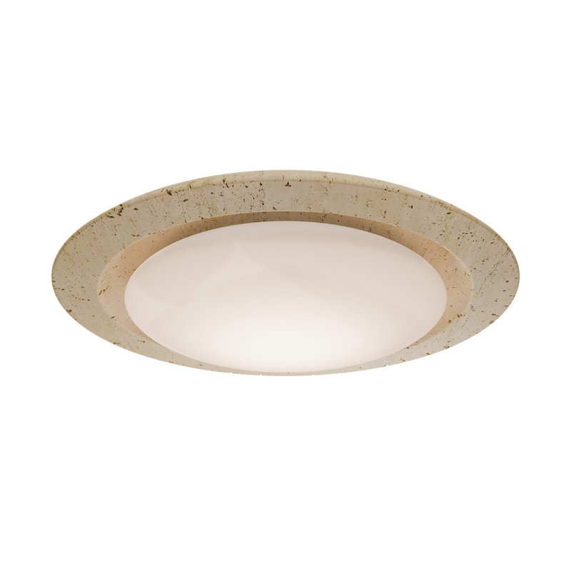 Saturno Dimmable LED Flush Mount, Beige Travertine/Aged Brass