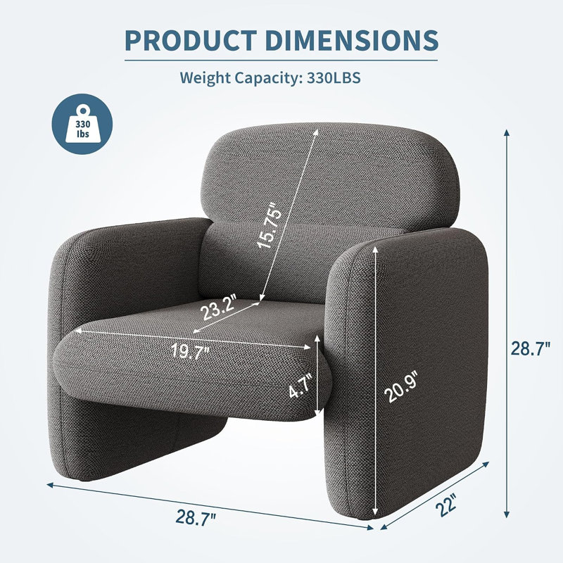 Ensemble de 2 chaises d'appoint modernes en lin, fauteuils avec support lombaire ergonomique et structure en bois, capacité de 330 lb pour le salon