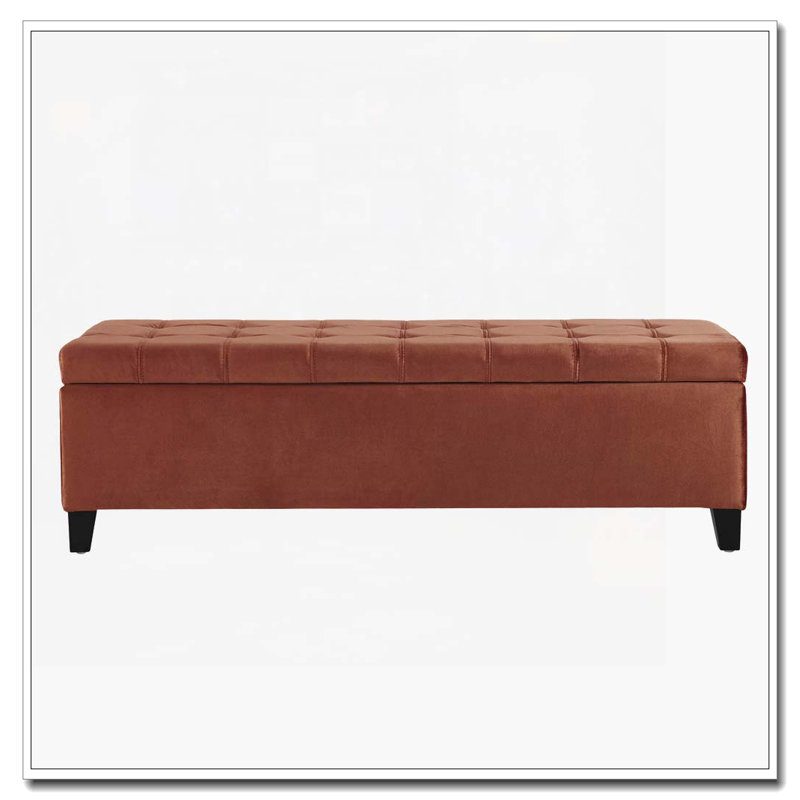 Banc de rangement rembourré en velours pour le salon, la chambre à coucher ou le vestibule, Ocre