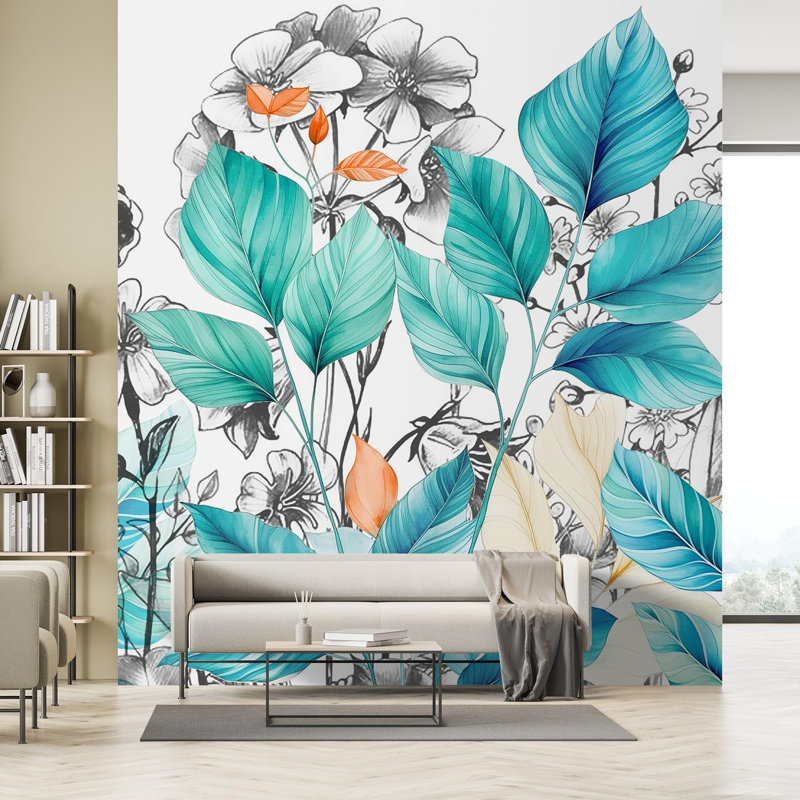 Tropical Leaf Peel & Stick Floral Border, 96" L x 96" W