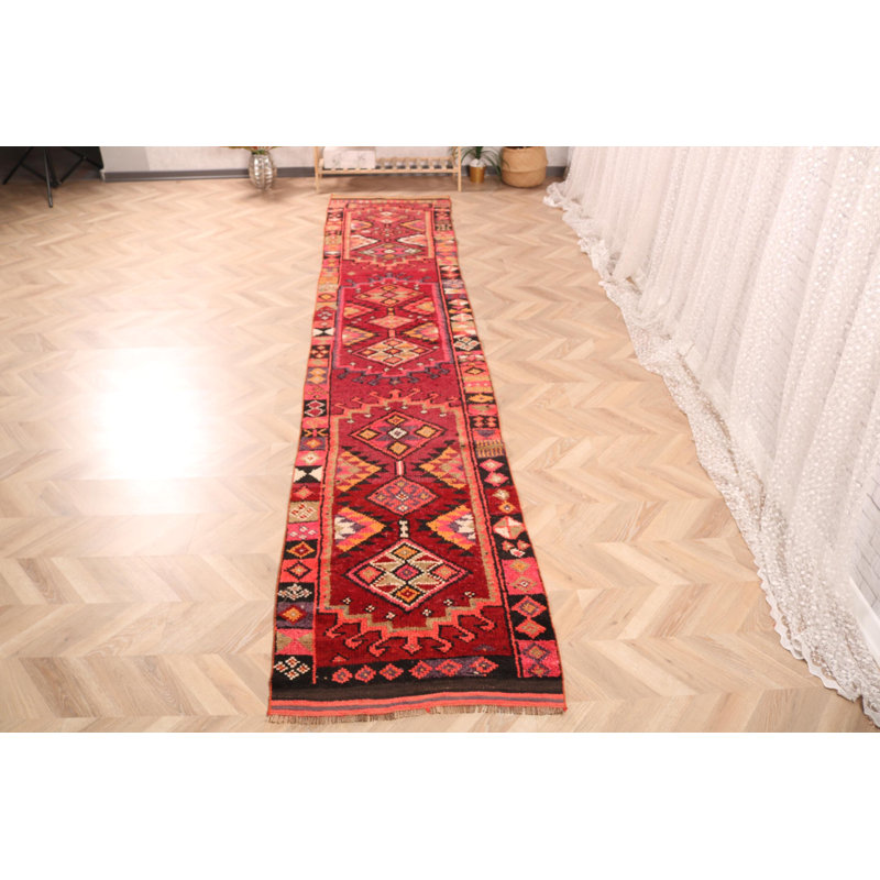 Tapis de couloir turc rétro fabriqué à la main en rose pastel idéal pour rehausser l'élégance du couloir