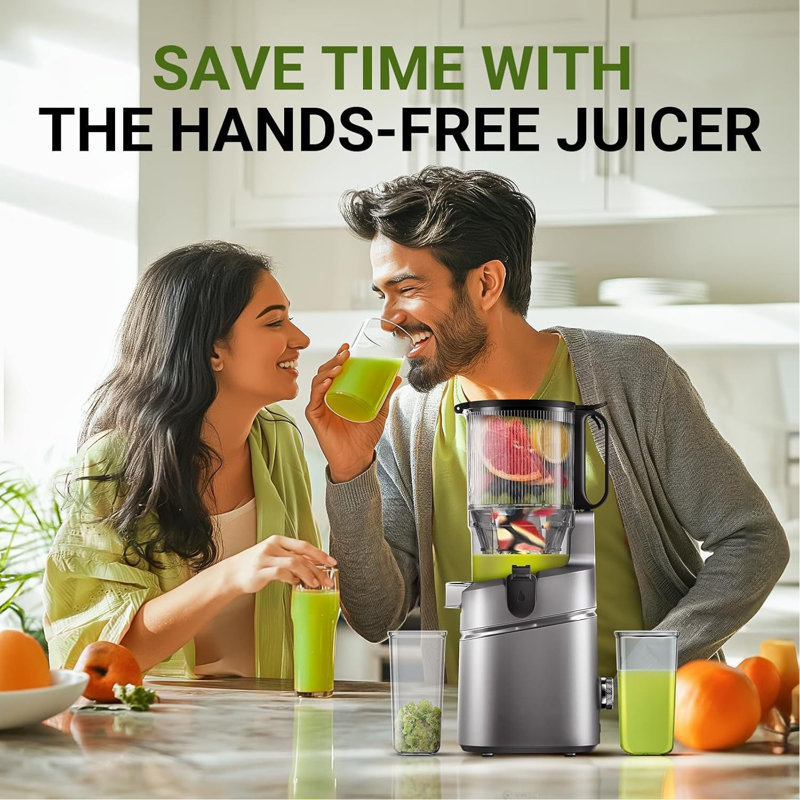 5.8" Self-Feeding Cold Press Juicer For Whole Fruits & Vegetables - High Yield Juice Extractor With Large Auger, Triple Strainer System - Easy To Clean, Efficient Juicing