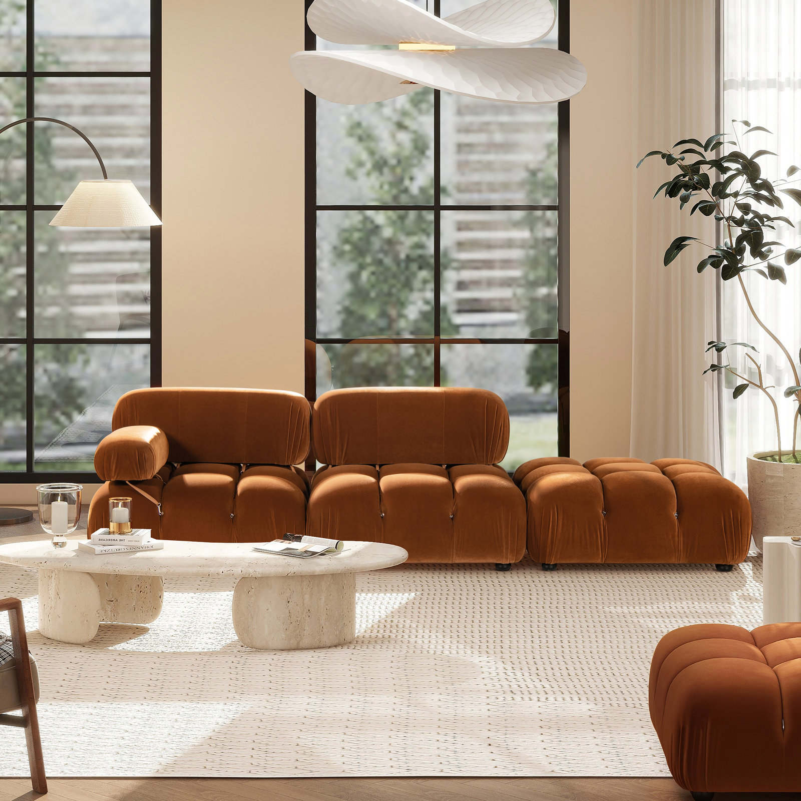 Reva 36" Ottoman, Burnt Orange