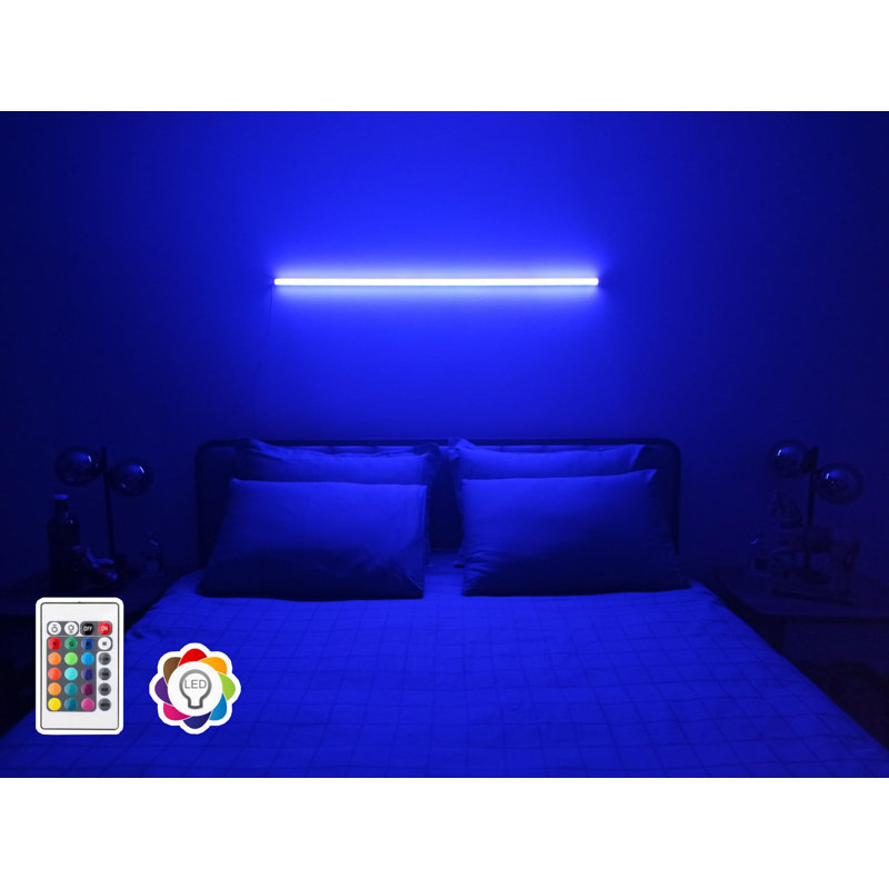 Sleek Wall Lamp with Remote Control, 47.2 Aluminum Body, Black Electrostatic Coating | 15 Color Options, 4 Lighting Modes | 12V 2A Adapter, 8W-10W/m, 240 Lumen, 3500K Warm White | Perfect for Home & Office Decor