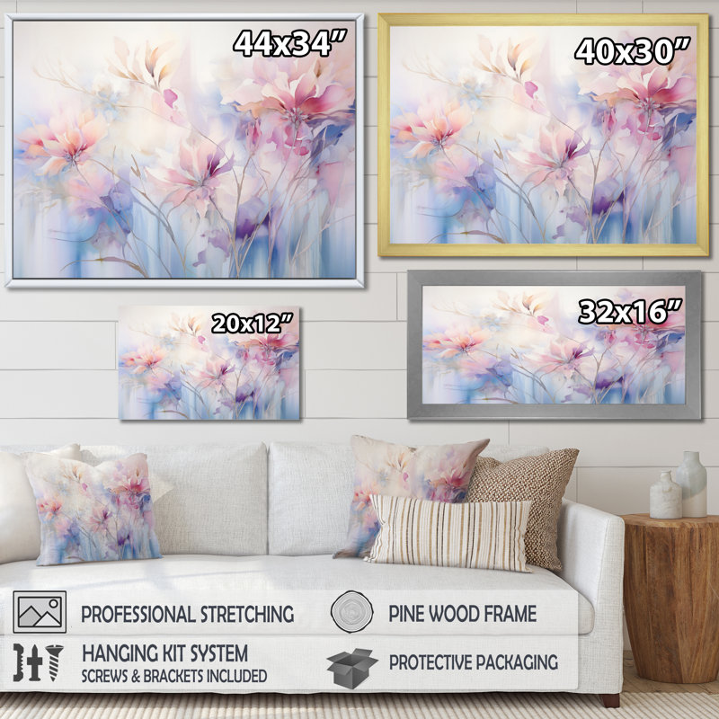 Impression sur toile «Purple Dreamy Florals II - Abstract Botanicals», Cadre simple blanc, H 24 po x l 32 po x P 1 po