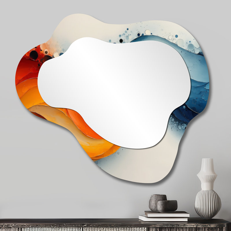 Abstract White And Blue Fugue In Color I - Abstract Spirals Cloud Decorative Wall Mirror, Modern Vanity Mirror, Printed on Metal