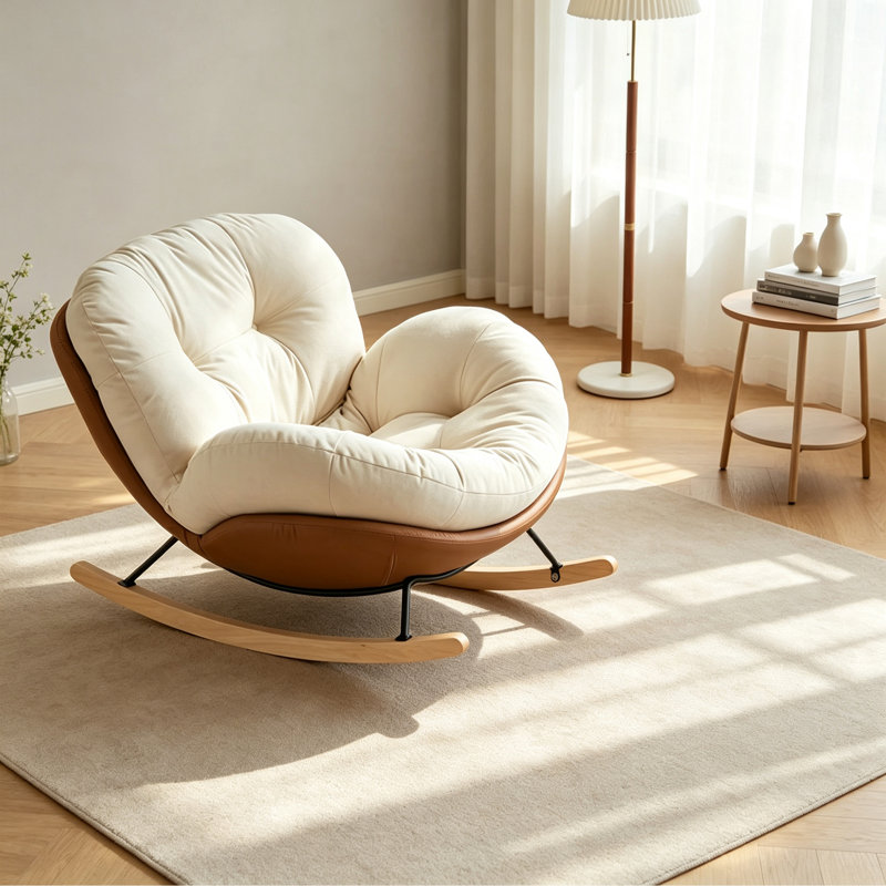 Chaise berçante en suède blanc moderne, Brun