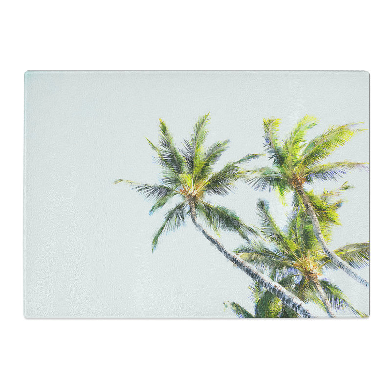 Tempered Glass Tropical Palm Trees Painting Chopping Board, 28.5 cm x 39 cm