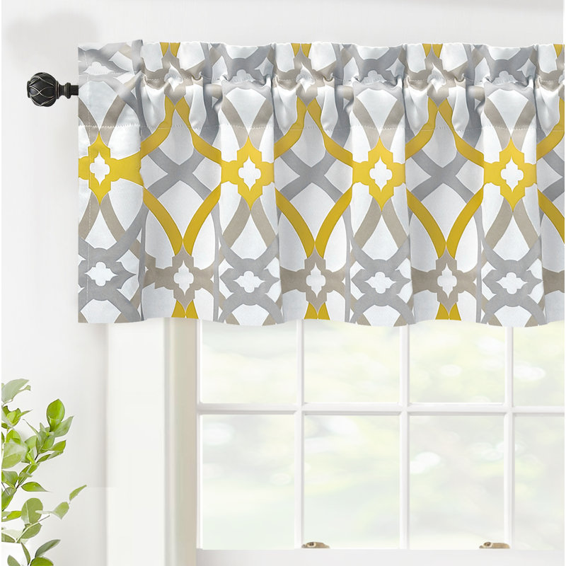 Jasso Geometric Pattern Blackout  Kitchen Valances for Windows Rod Pocket Single, Alexander Yellow/Gray, 52" W x 14" L