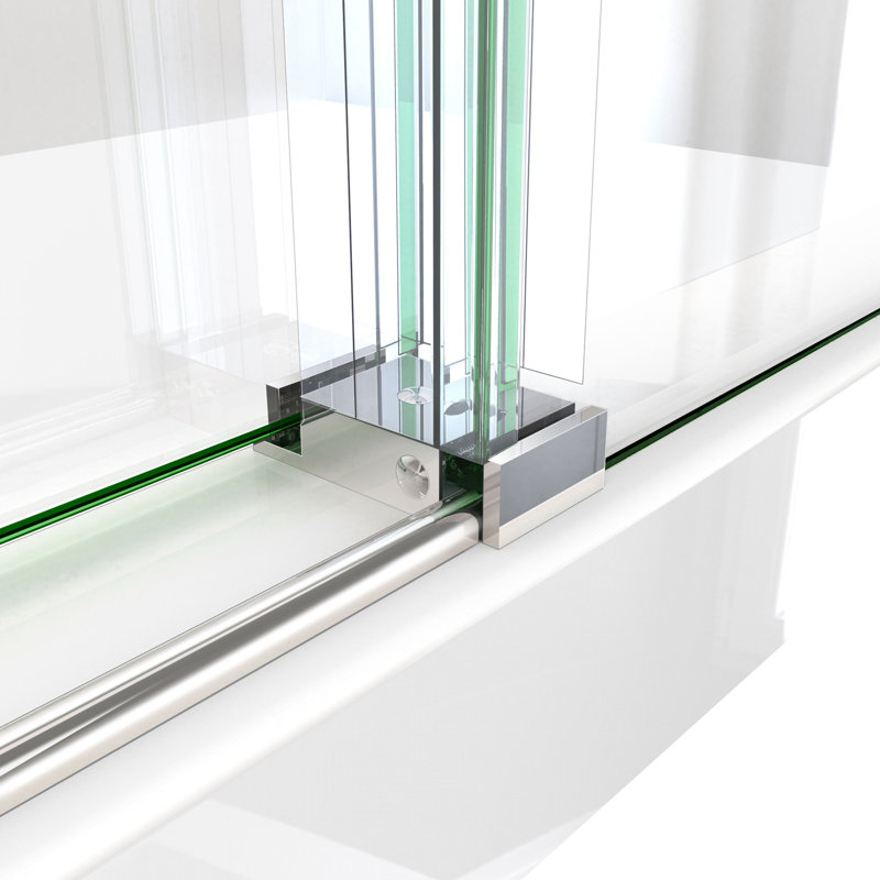 76" Polished Stainless Steel Frameless Sliding Shower Enclosure with Clear Glass