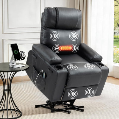Fauteuil inclinable électrique Power Lift pour personnes âgées avec massage et chaleur, fauteuil inclinable électrique réglable en cuir de polyuréthane 160 ° avec support, port de charge USB