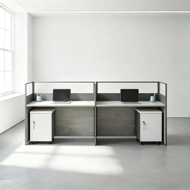Bureau rectangulaire pour 2 personnes avec poste de travail et classeurs intégrés