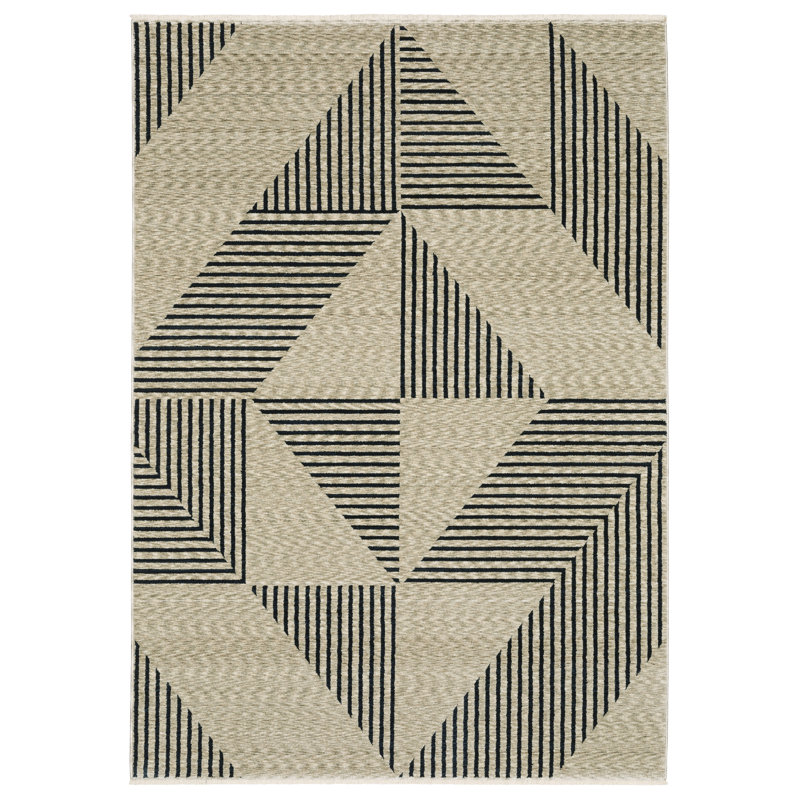 Edner Mid-Century Modern Geometric Beige/ Deep Navy Area Rug, Rectangle 9'10" x 12'11"