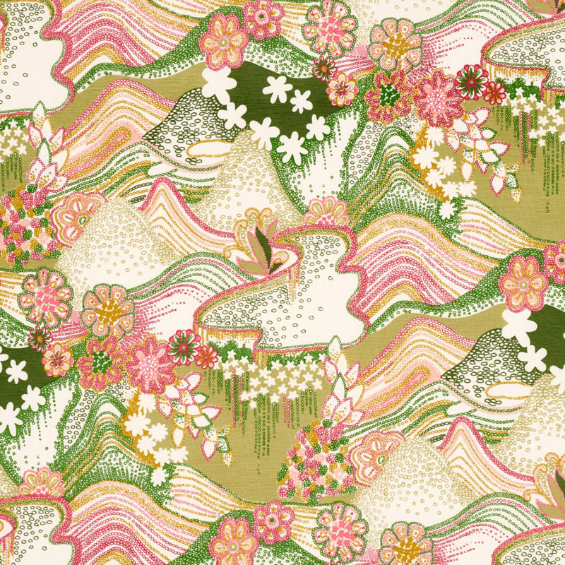 Schumacher x Clements Ribeiro Daisy Chain Fabric, Green and Pink