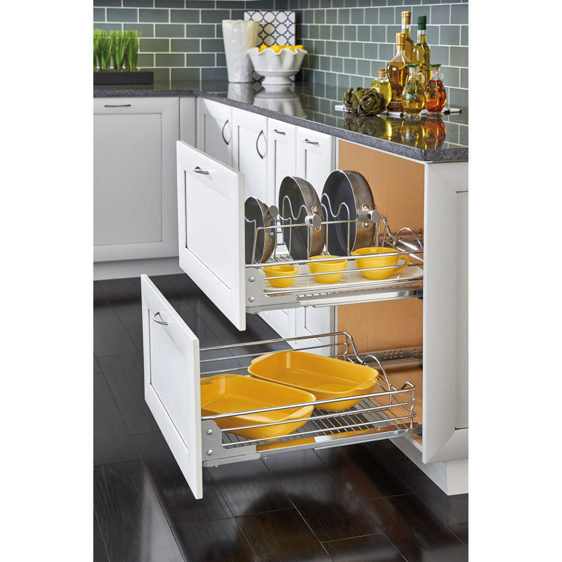 Rev-A-Shelf Steel Pullout Storage Organizer with Soft-Close Slides for Base Kitchen Cabinets , 20.31" W
