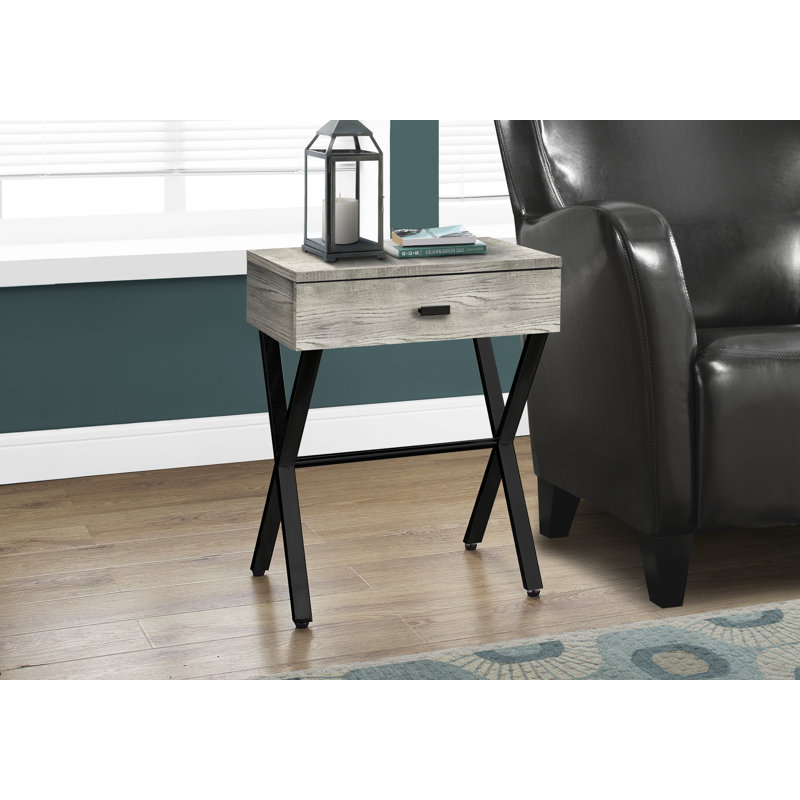 Side Table with Metal X Base Frame, Gray, Silver