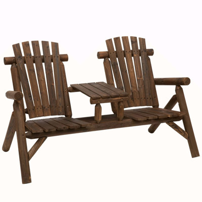 Outsunny 2-Seat Wooden Adirondack Chair With Table, Perfect For Outdoor Relaxation And Socializing On Porch Or Deck by Ophelia & Co.