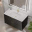 Meuble-lavabo flottant cannelé noir 36 po, lavabo en acrylique intégré, poignées dorées, tiroirs à fermeture en douceur-1017617808