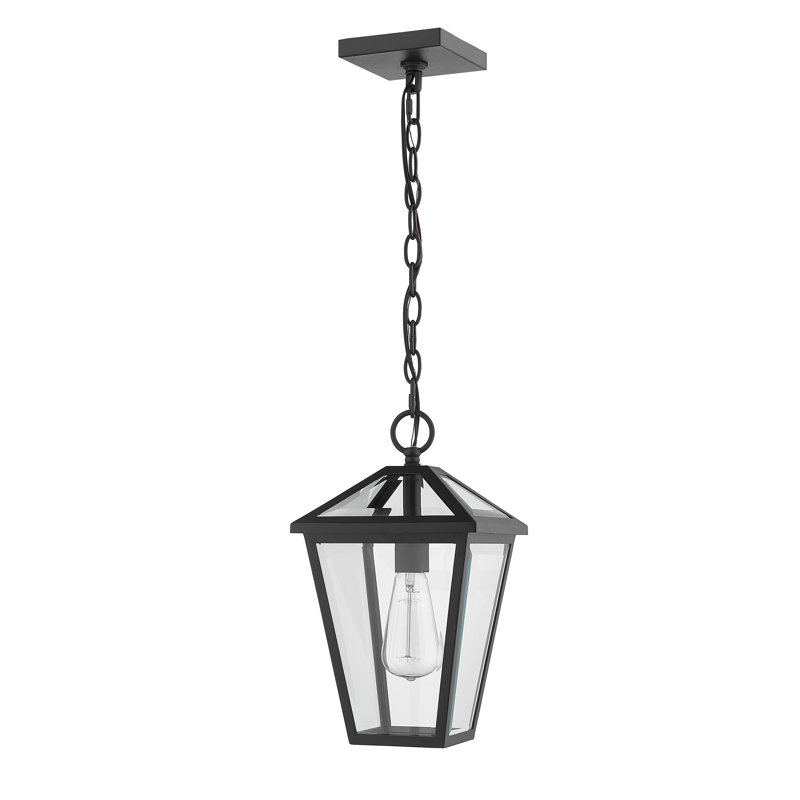 Swerve Outdoor Hanging Lantern, Black, Clear Beveled