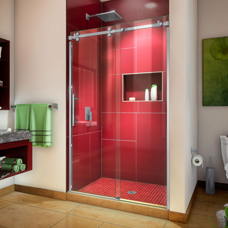 DreamLine Enigma Sky 44 - 48 inch W x 76 inch H Frameless Sliding Shower Door, Brushed Stainless Steel, 48"