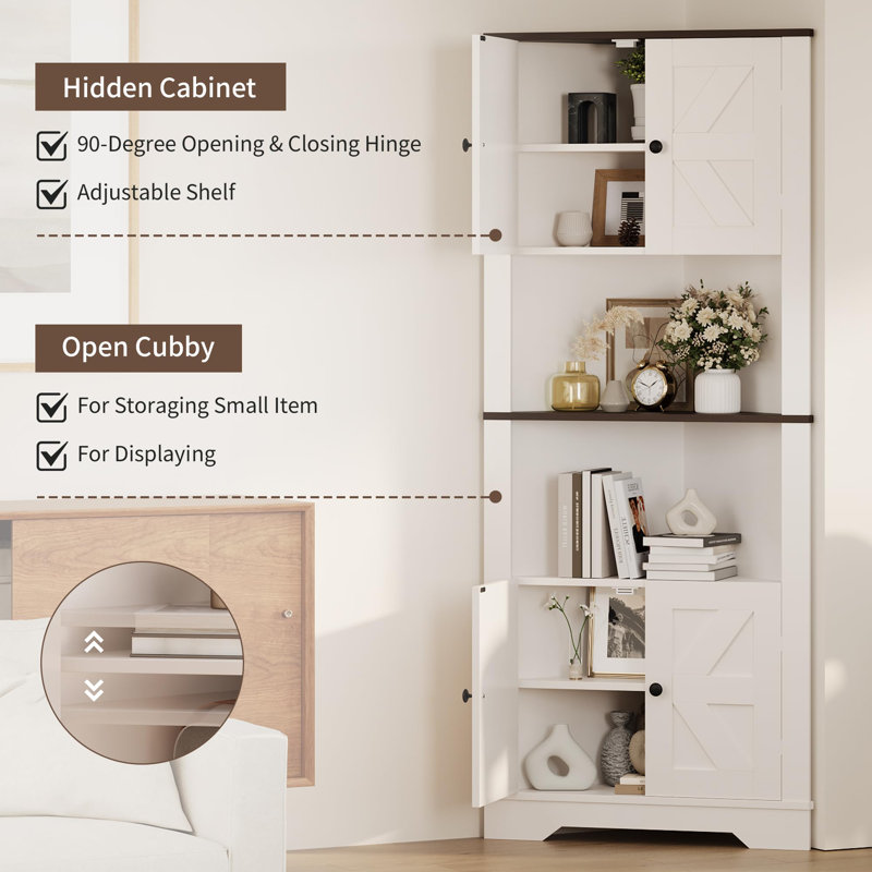 63" Tall Corner Storage Cabinet, Freestanding Kitchen Pantry Cabinet with Adjustable Shelves, Wooden Floor Corner Cabinet for Kitchen, Living Room