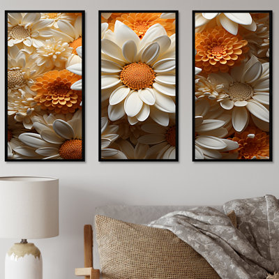 «White and Orange Daisy Flower Serenade - Daisies», ensemble d'art sur toile