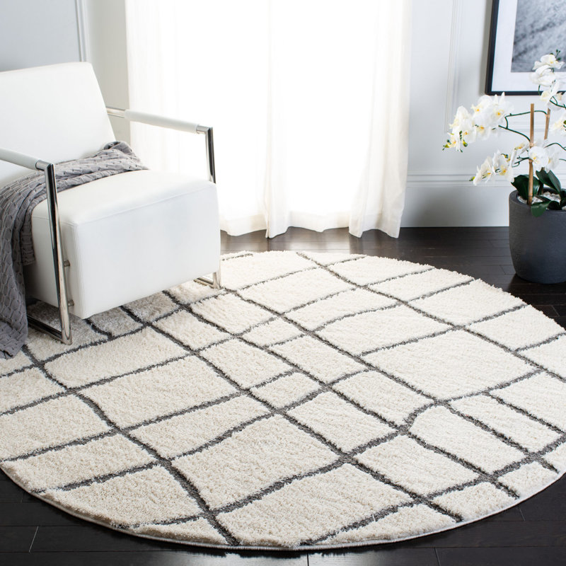 Sparta Shag Performance Geometric Rug, Round 6'7"