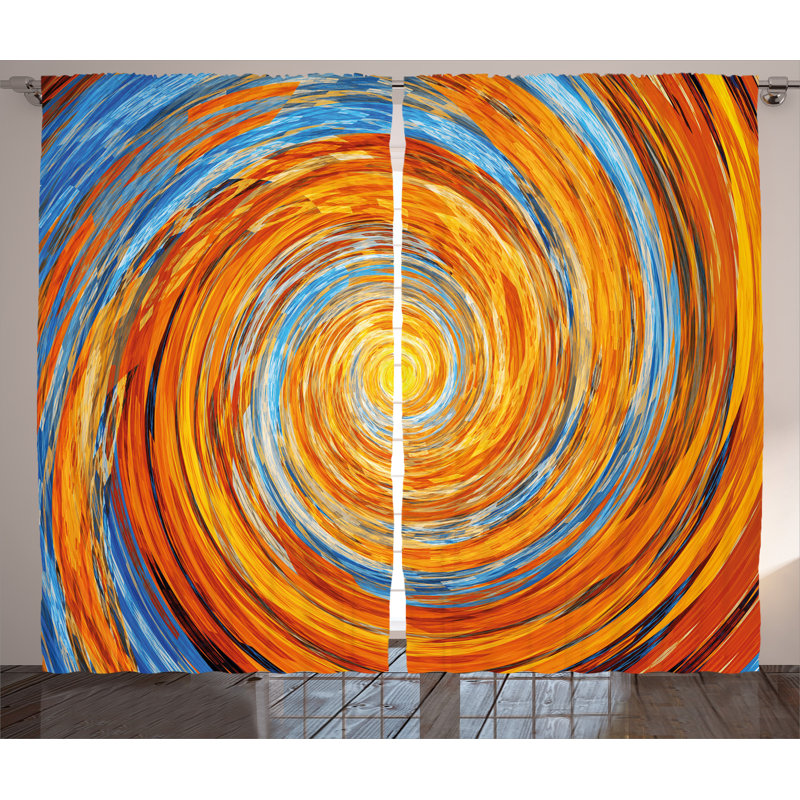 Vortex Spiral Rotary Chaotic Abstract Semi-Sheer Rod Pocket Curtain Panels, 54" W x 90" L