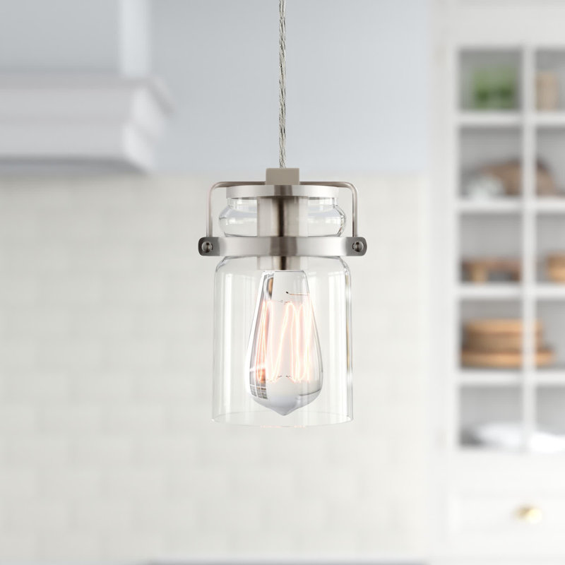 Luminaire suspendu en pot 1 lumière Malaki, Nickel brossé